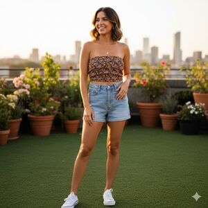 ZARA Black Floral Strapless Bustier Crop Top Size Small